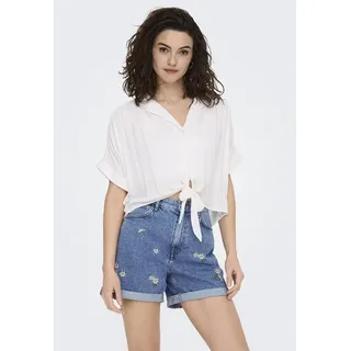 Only Onlpaula Life S/S Tie Shirt WVN Noos, Weiß, L