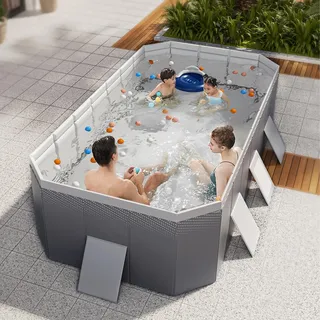 ZCSOUDP Faltbarer Pool, Hartplastikschale, rechteckiger Familienpool im Freien, tragbarer, Nicht aufblasbarer Pool mit Ablassschraube und Abflussloch für Familienpool, Sommerwasserparty(3m)