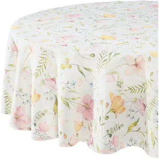 Erwin Müller Tischdecke Tischdecke, bügelfrei Blumen grün|rosa rund | 170 cm x 170 cm