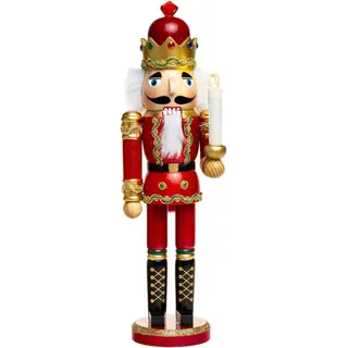 SIKORA Weihnachtsfigur NK-C XL Glitzer Deko Nussknacker aus Holz mit LED Kerze rot