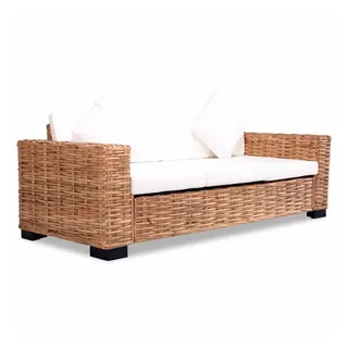 vidaXL 3-Sitzer-Sofa Natürliches Rattan mehrfarbig