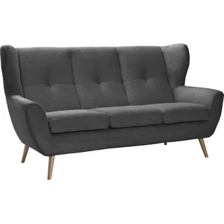 exxpo - sofa fashion 3-Sitzer EXXPO - SOFA FASHION "ALVESTA, Loungesofa, Küchensofa, hoher Sitzkomfort, Ohrenbackensofa", grau (anthrazith), B:190cm H:102cm T:90cm, Sofas, gemütliche Rückenlehne, mit Knopfheftung und hohen Holzfüßen, in Cord