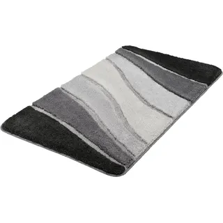 Kleine Wolke Badematte Ocean, Badvorleger, Badezimmer Teppich, Höhe 21 mm, rutschhemmend beschichtet, fußbodenheizungsgeeignet, Kunstfaser, rechteckig, Badteppich, Wellen Design, mit Farbverlauf, Hoch-Tief Effekt, waschbar grau rechteckig | 80 cm x 150 cm x 21 mm