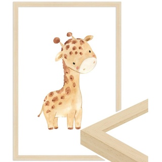 WANDStyle Bild mit Rahmen Giraffe, Aquarell Poster für Kinderzimmer bunt