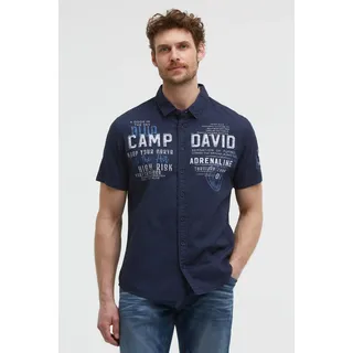 Kurzarmhemd CAMP DAVID, Herren, Gr. M, Normalgrößen, blau, Web, Material: 100% Baumwolle, Strukturmuster, bedruckt, bestickt, regular fit normal, gerader Abschluss, Hemden, mit Kentkragen