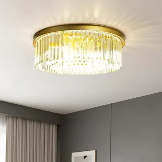 SanBouSi 60cm Kristall Deckenleuchte Kristall Kronleuchter Rund Klar Kristall Pendelleuchte Deckenlampe Schlafzimmer Kristall Lampe Gold 8 x E14 Lichter für Esszimmer, Küche, Wohnzimmer
