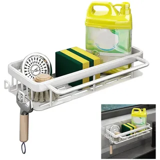 koolkasa Spülbecken Organizer Küche Schwammhalter - Küchen Spüle Organizer mit Spültuchhalter und Zwei Haken,Metalle Hängender Kitchen Badezimmer Organizer- Ohne Bohren (Schwarz)