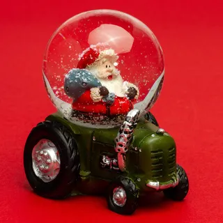 SIKORA SK01 Kleine Glas Deko Schneekugel Weihnachtsmann auf dem Traktor Weihnachten Weihnachtsdeko D:45mm