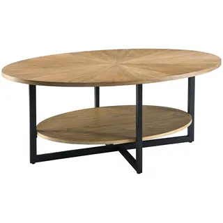 MODERION Ovaler Wohnzimmertisch, Couchtisch, Kaffetisch,Doppelschicht, Freizeittisch aus Massivholz, Minimalistischer natürlicher Stil, 110 x 66 x 45.5 cm (Hellbraun)