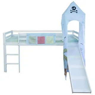 Homestyle4u Hochbett Pirat 90 x 200 cm Kiefer lackiert weiß