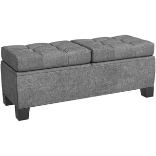 HOMCOM Sitzbank mit Stauraum, Polsterbank mit Leinenoptik, Gepolsterte Aufbewahrungsbox bis 180kg belastbar, für Flur, Schlafzimmer, Wohnzimmer, 116x41x47 cm, Grau
