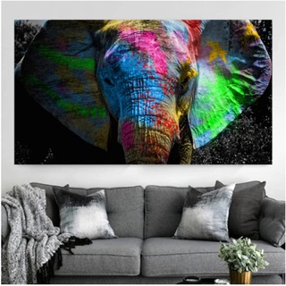 HMXQLW Leinwand Bild Bunte Afrikanische Elefant Tier Bilder Wohnzimmer Deko, Leinwand Bilder Poster und Drucke Wandkunst Malerei Schlafzimmer Wohnzimmer Dekoration Kein Rahmen (57X100CM)