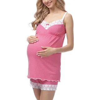 Be Mammy Umstandspyjama Damen Umstands Pyjama mit Stillfunktion BE20-143 rosa L