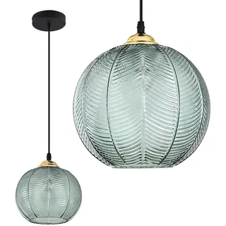 KCO Pendelleuchte Grün Ø20cm mit Geripptem Glas, E27 Inklusive Birne, Modern für Kücheninsel & Esstisch