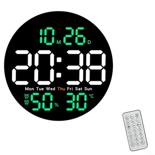 Oniissy Digitale LED-Wanduhr mit Temperatur- und Hygrometer, multifunktionales Display, modernes Design, LED-Digitaluhren für Heimbüro, 25,4 cm, Grün