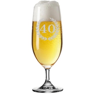 LUXENTU Bierglas 40. Jubiläum Biertulpe Pilsglas mit Gravur 360 ml, Glas weiß