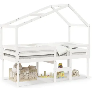 vidaXL Hochbett mit Dach 80 x 200 cm Kiefer massiv weiß