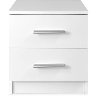 Homey Weiß, Nachttisch Modell Alais mit 2 Schubladen | Praktisches und Elegantes Design | Farbe, Maße breit hoch tief, Holz, 40 cm (ancho) x 46,5 cm (Alto) x 35 cm (Fondo)