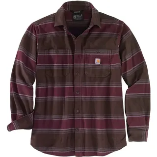 Carhartt Herren Rugged Flex Relaxed Fit Midweight Flannel Fleece-Lined Work Utility Button Down Shirt, Dunkelbraun Gestreift, S EU - S