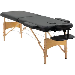 Homcom Massageliege, klappbar Tragbarer Massagetisch, mit Kopfstütze, höhenverstellbar, Kunstleder, Holz, Schwarz