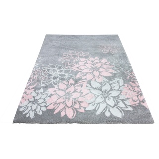 Hochflor-Teppich HOME AFFAIRE "Susan" Teppiche Gr. B/L: 60 cm x 90 cm, 27 mm, 1 St., grau Esszimmerteppiche angenehme Haptik, florales Muster, Blumen, fußbodenheizungsgeeignet