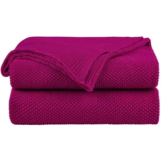 PiccoCasa Tagesdecke Baumwolle Strickdecke Sommerdecke pflegeleicht gesund als Sofadecke Sofaüberwurf für Fernsehen oder Lesen usw. Rosarot 130x150cm