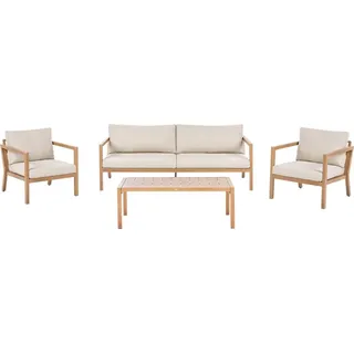 BELIANI Lounge Set Hellbraun Aluminium 4-Teilig Modern 3-Sitzer Sofa 2 Sessel u. Couchtisch Outdoor Terrasse Balkon Gartenset Gartenmöbel Set - Braun/Beige
