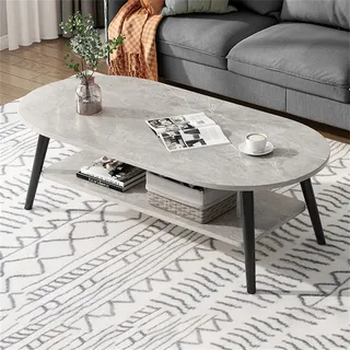 YXDFG Ovaler Couchtisch,2-Schicht-Mode-Couchtische,Mit Offenem Regal Zur Aufbewahrung Und Präsentation 2-Stöckiger Sofatisch,Kleine Moderne Möbel Für Wohnzimmer Home Office,Grau