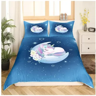 LuxusKollektion Kinderbettwäsche Bettwäscheset Einhorn Mond Mädchen 135x200