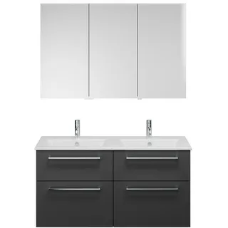burgbad Eqio Badmöbel-Set 122 cm mit Keramik-Doppelwaschtisch Slim und Unterschrank mit Stangengriff P95, mit Spiegelschrank, Badmöbel,