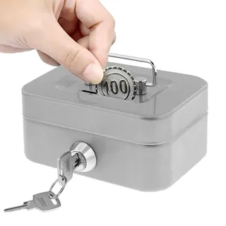 Elegant Geldkassette Aus Stahl,Spardose Mit Schlüssel,Geldkassette Abschließbar,Kleiner Safe,Metallschließfach Sparbüchse Mit Tastensperre,Für Münzen & Scheine (Silber)