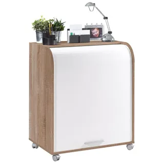 SIMMOB Mobiler Schreibtisch Sekretär Computertisch mit Laufrollen 93,9 x 79,2 cm, Farbe:Eiche-Weiß