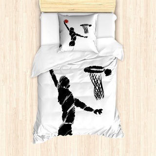 ABAKUHAUS Jugend Bettbezug Set für Einzelbetten, Basketball-Spieler-Grafik, Milbensicher Allergiker geeignet mit Kissenbezug, 135 cm x 200 cm - 80 x 80 cm, Zimt Schwarz Weiß