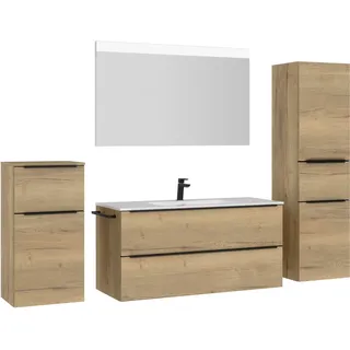 Badmöbel-Set NOBILIA "Levere", braun (eiche sierra nachbildung), B:230cm H:169cm T:48,7cm, Kastenmöbel-Sets, Badmöbel-Set, inkl. Spiegel mit Touch-Sensor, in vier Breiten