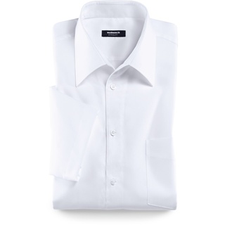 Walbusch Herren Hemd Bügelfrei Kragen ohne Knopf einfarbig Weiß 42 - Kurzarm
