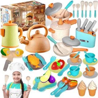 BBLTIFF 49 Stück Kinderküche Zubehör, Spielküche Zubehör, Puppenküche Zubehör, Matschküche Kinder Outdoor, Küchen Spielzeug Rollenspiele, Kinder Jungen Mädchen ab 3 4 5 6 Jahre