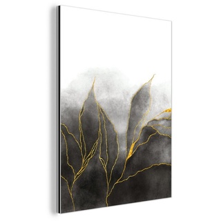 MuchoWow Metallbild Marmor - Schwarz - Gold - Luxus - Marmoroptik, (1 St), Alu-Dibond-Druck, Gemälde aus Metall, Aluminium deko bunt 30 cm x 40 cm x 0.4 cm