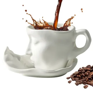 Tasse Mit Gesicht Gesicht Kaffeetassen Set Mit Untertasse Kiss Face Teetassen Untertassen Set Personalisiert Teetasse Mit Löffel Personalisierte Geschenke 100 Ml