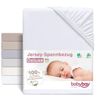 babybay Spannbetttuch aus Jersey Organic Cotton für Kinderbett-Umbausatz Original, Maxi und Boxspring, weiß