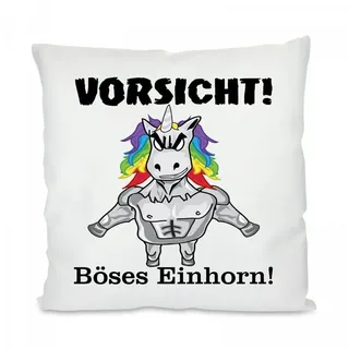 Herzbotschaft Dekokissen Kissen mit einseitigem Motiv Vorsicht böses Einhorn, Kissenhülle mit Füllung