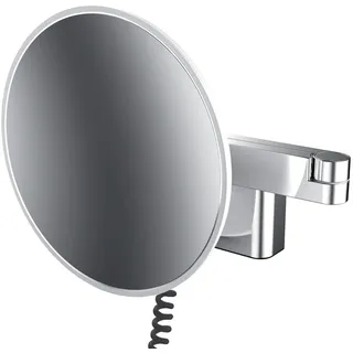EMCO LED Rasier- und Kosmetikspiegel, Wandmodell, Doppelgelenkarm, Vergrößerung 5-fach, rund, Stecker 109506040 chrom