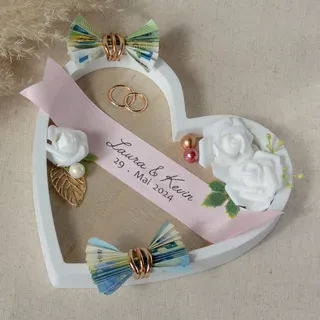 Personalisiertes Geldgeschenk Hochzeit Herz aus Holz – Hochzeitsgeschenk mit Namen & Datum – Geschenk für Geld mit Rosen & Deko – Handgemacht 20x20 cm