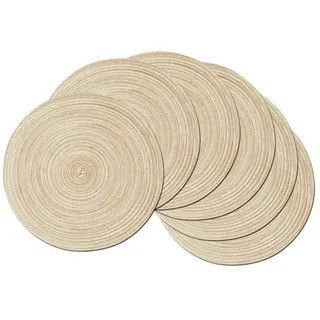 Runde 6er Set Platzsets Abwaschbar Hitzebeständigen Platzdeckchen Beige Platzset Rund Ø 30cm Gewebte rutschfest Abgrifffeste Tischsets Hitzebeständig Schmutzabweisend Glasuntersetzer