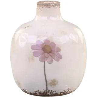 Chic Antique Deko Flasche Vase Versailles Blumenmuster Creme Keramik H 12,5 cm Landhaus Vintage