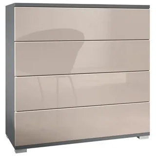 Vladon Kommode Pavos V3 (Sideboard, mit 4 Schubladen), Anthrazit matt/Sandgrau Hochglanz (76 x 76 x 35 cm) grau