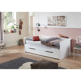 Natur24 Kinderbett Funktionsbett Lina 90x200 cm auf 180x200 cm Ausziehbar MDF Weiß weiß