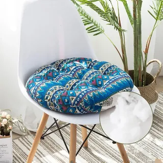 Surwin Stuhlkissen Rund Baumwolle Hanf, Sitzkissen Rund Bequemes Bodenkissen, Sitzkissen Boden Gartenmöbel-Kissen, für Indoor und Outdoor (40x40cm,Bohemian Blau)