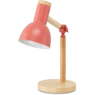 KHG Tischleuchte, 1-flammig rot, verstellbar, aus Bambus & rotem Metall, modernes Design, Höhe 42 cm, perfekt für den Schreibtisch, ideal für Büro & Homeoffice, E27-Fassung