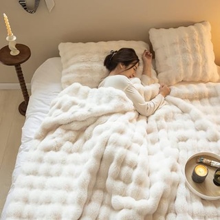 Bubble Decke Fellimitat Decke Kuscheldecke Flauschig Flauschige Decke Fluffy Blanket Bubble Decke FüR Bett Sofa Kuscheldecke Casual Decke (Weiß,45 * 45 Kopfkissenbezug)