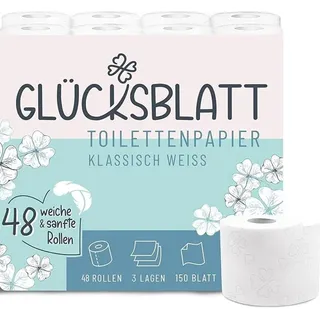 glücksblatt Toilettenpapier KLASSISCH WEISS 3-lagig 48 Rollen x 150 Blatt